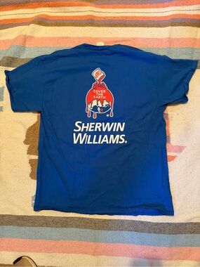 Sherwin Williams Vintage T-Shirt Large Heavy Cotton Big Logo Paint Tee Blue